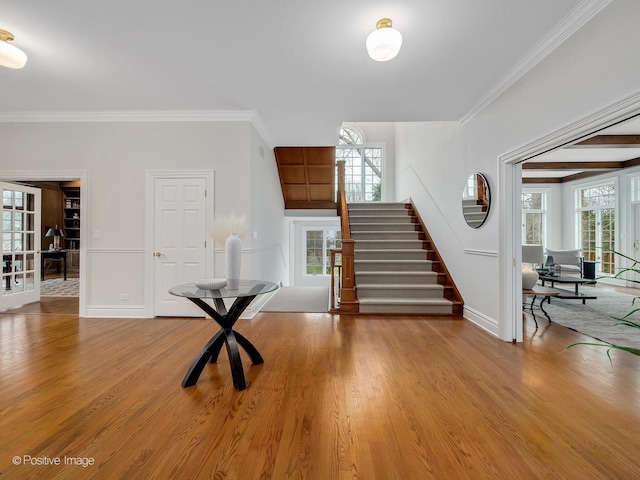 8 Longwood Dr, Burr Ridge, IL 60527 - foyer entrance featuring wood finished floors, baseboards, ornamental molding, and stairway