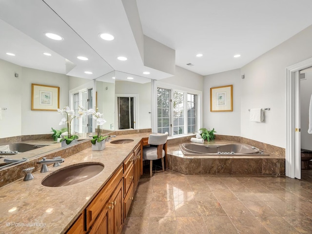 8 Longwood Dr, Burr Ridge, IL 60527 - bathroom with a garden tub, double vanity, a sink, and recessed lighting