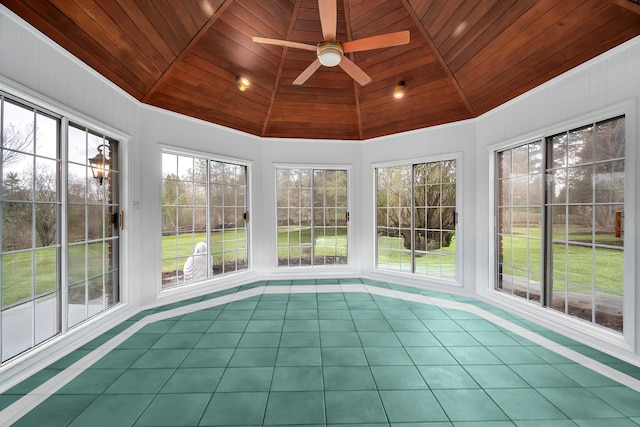 8 Longwood Dr, Burr Ridge, IL 60527 - unfurnished sunroom with tile patterned flooring, wooden ceiling, and vaulted ceiling