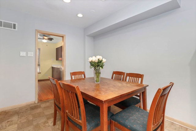 5770 N Forest Glen Ave, Chicago, IL 60646 - dining space featuring ceiling fan, baseboards, visible vents, and recessed lighting