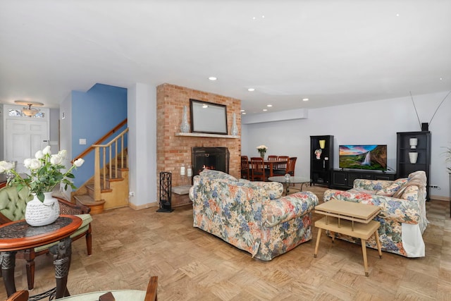 5770 N Forest Glen Ave, Chicago, IL 60646 - living area with recessed lighting, a fireplace, stairway, and baseboards