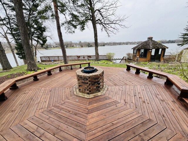 245 Banbury Rd, Mundelein, IL 60060 - deck with a fire pit, a gazebo, and a water view
