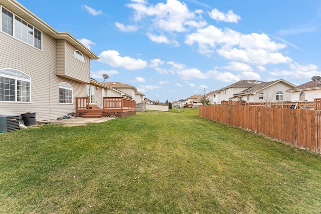 18020 Charlotte Dr, Lansing, IL 60438 - view of yard with a wooden deck, fence, a residential view, and central AC