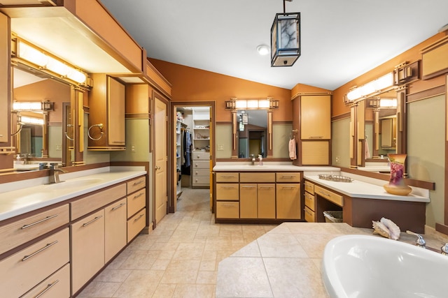 8712 W 121st St, Palos Park, IL 60464 - bathroom with vaulted ceiling, two vanities, and a spacious closet