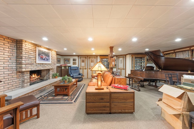 8712 W 121st St, Palos Park, IL 60464 - carpeted living room with a fireplace and recessed lighting