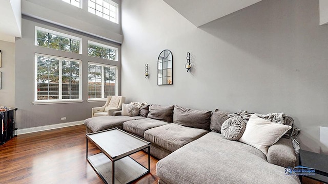 514 E Thornhill Ln, Palatine, IL 60074 - living room with a towering ceiling, baseboards, and wood finished floors
