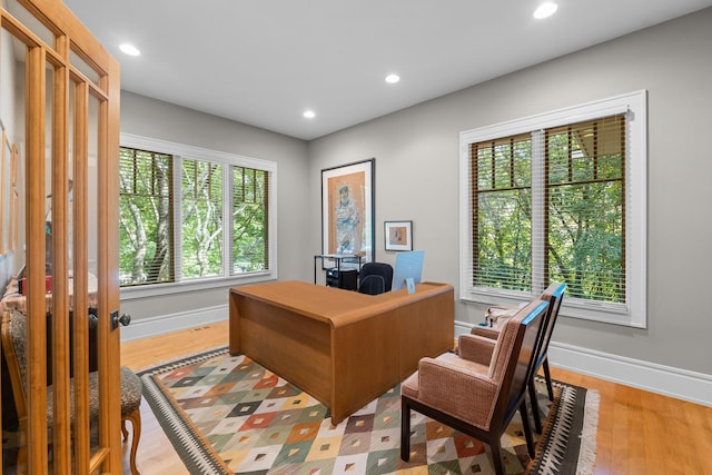 8673 Timber Ridge Dr, Burr Ridge, IL 60527 - home office with plenty of natural light, baseboards, light wood-style floors, and recessed lighting