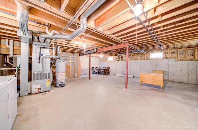 9147 Boardwalk Ter, Orland Hills, IL 60487 - basement with heating unit, gas water heater, and washer and clothes dryer
