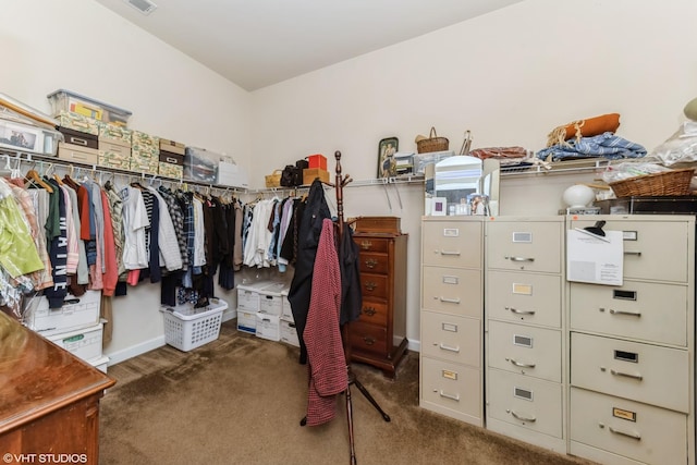 spacious closet with carpet flooring and visible vents