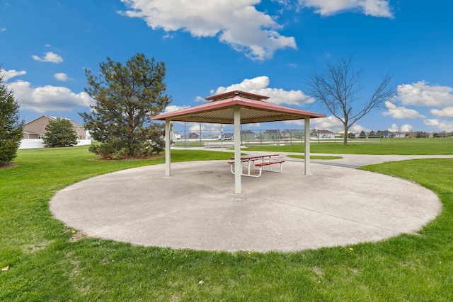 view of community featuring a gazebo and a yard