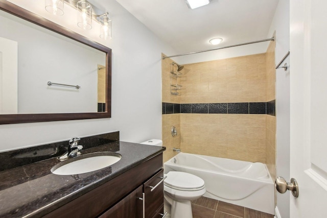 full bath with shower / bath combination, vanity, and toilet