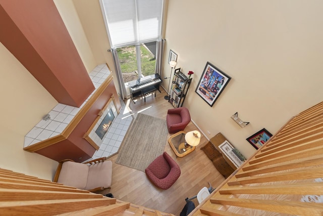 22W128 Butterfield Rd, Glen Ellyn, IL 60137 - living room with wood finished floors and a towering ceiling