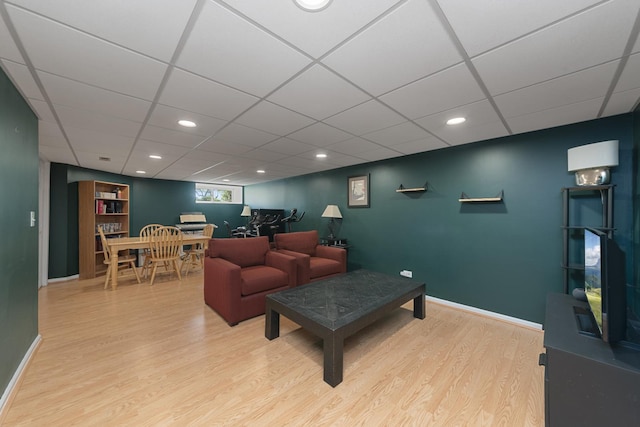 22W128 Butterfield Rd, Glen Ellyn, IL 60137 - living area with light wood-style floors, baseboards, a paneled ceiling, and recessed lighting
