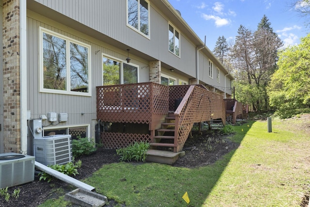 22W128 Butterfield Rd, Glen Ellyn, IL 60137 - rear view of property featuring cooling unit, a deck, stairs, and a yard