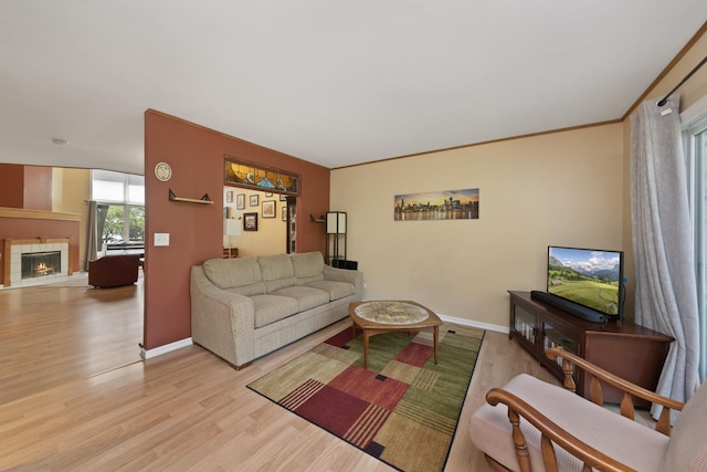 22W128 Butterfield Rd, Glen Ellyn, IL 60137 - living room featuring wood finished floors, a tile fireplace, and baseboards