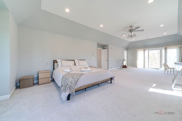 bedroom with baseboards, recessed lighting, and carpet floors