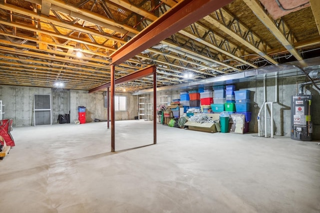 unfinished basement with water heater