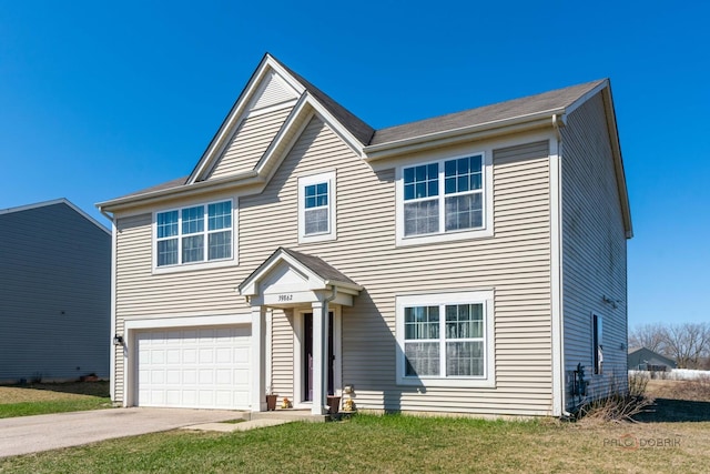 view of front facade with concrete driveway and a garage