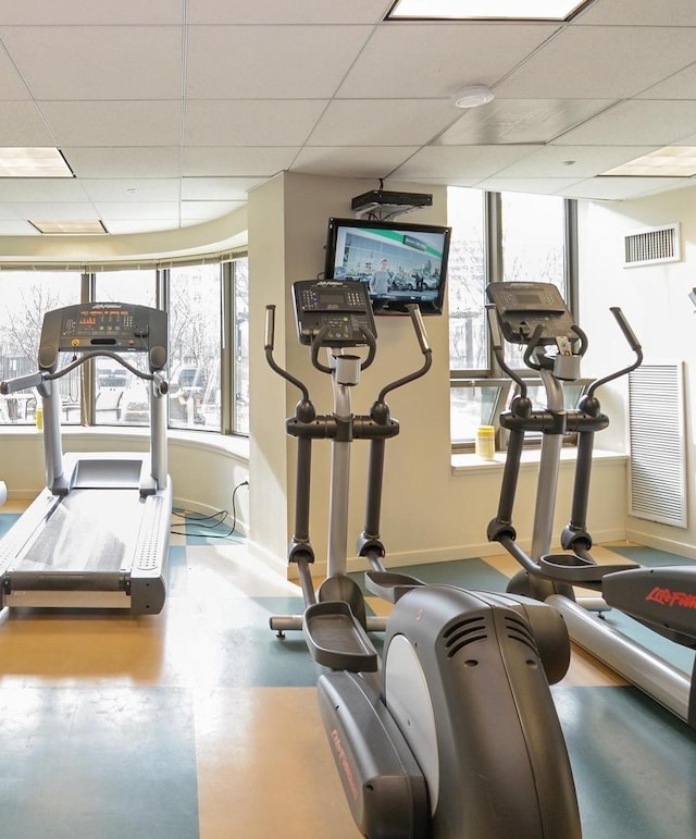 400 N Lasalle Dr Unit 3706, Chicago, IL 60654 - gym featuring a paneled ceiling, baseboards, and visible vents