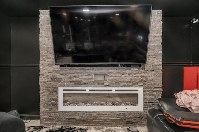living room with a fireplace