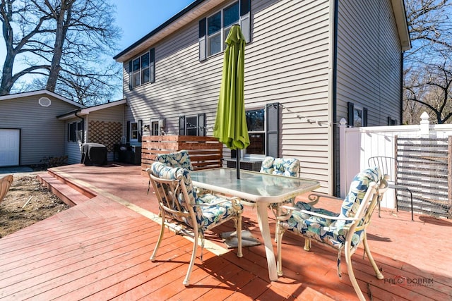 wooden deck with fence and outdoor dining space