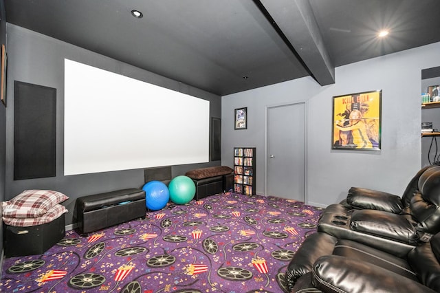 carpeted cinema featuring recessed lighting