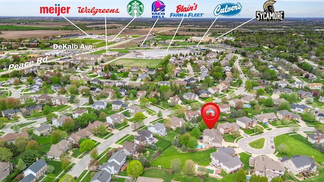 aerial view with a residential view