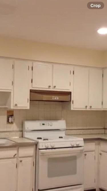 960 Shermer Rd Unit 2, Glenview, IL 60025 - kitchen featuring white range with gas cooktop, white cabinetry, and under cabinet range hood