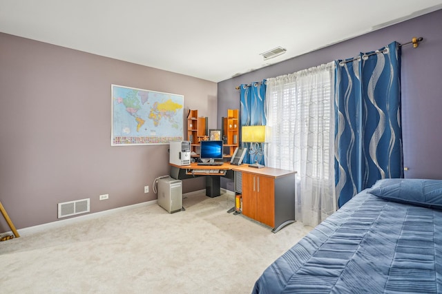 bedroom featuring carpet, visible vents, and baseboards
