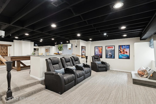 10044 S Leavitt St, Chicago, IL 60643 - cinema room featuring light carpet, baseboards, bar area, and pool table