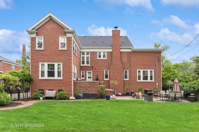 10044 S Leavitt St, Chicago, IL 60643 - back of property featuring brick siding, a patio area, a chimney, and central air condition unit