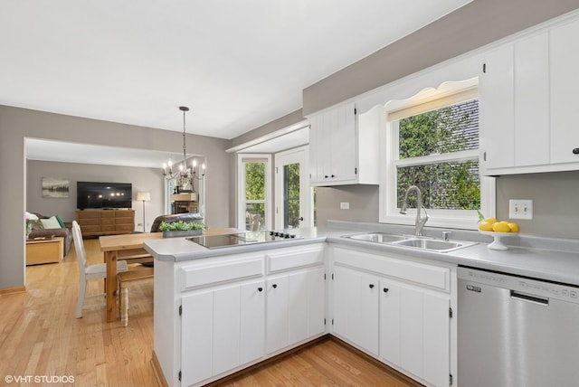 1900 Buckingham Rd, Mundelein, IL 60060 - kitchen featuring dishwasher, a sink, a peninsula, black electric cooktop, and light countertops