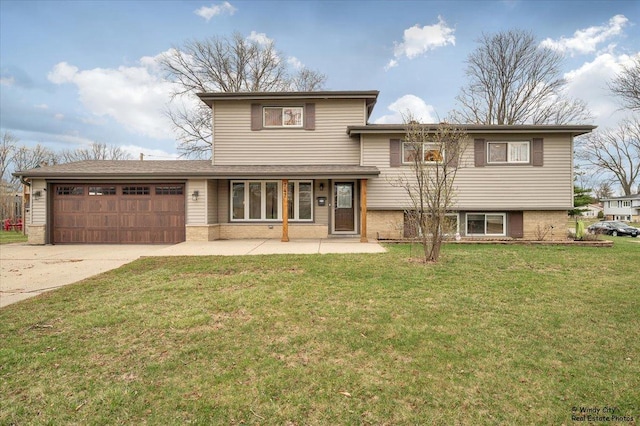 747 S Wisconsin Ave, Addison, IL 60101 - view of front of property featuring brick siding, an attached garage, a front lawn, and concrete driveway