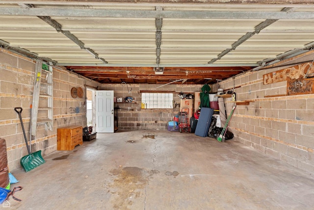 garage featuring concrete block wall