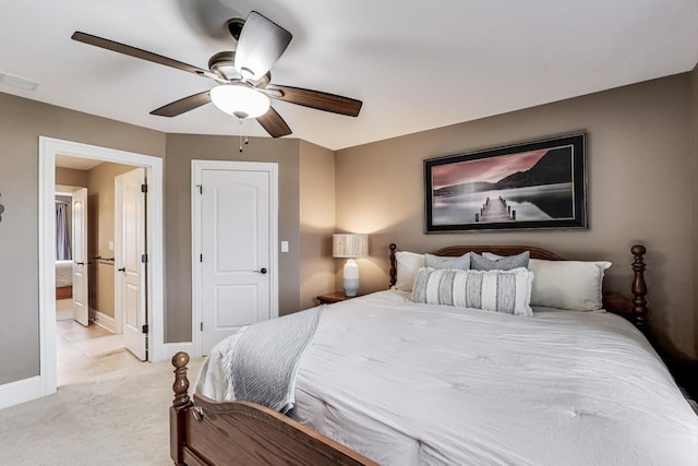 22814 Sara Springs Dr, Frankfort, IL 60423 - bedroom with light colored carpet, connected bathroom, baseboards, and ceiling fan