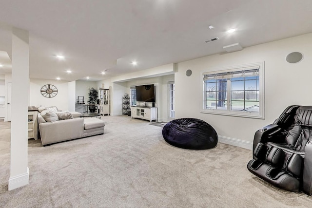 22814 Sara Springs Dr, Frankfort, IL 60423 - carpeted living area featuring baseboards and recessed lighting