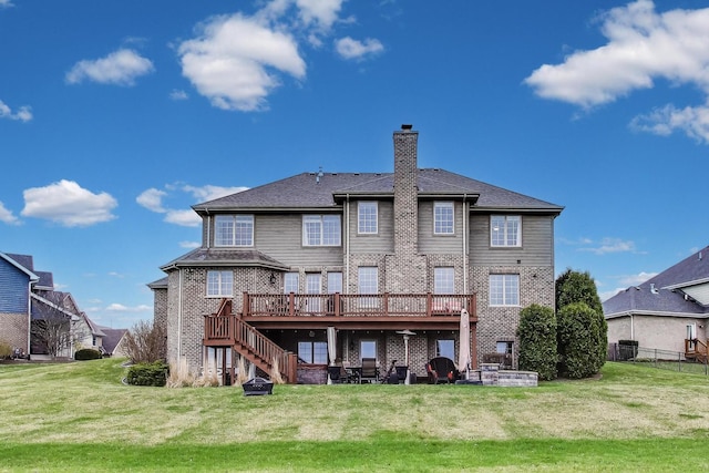 22814 Sara Springs Dr, Frankfort, IL 60423 - back of house featuring a wooden deck, stairs, a chimney, and brick siding