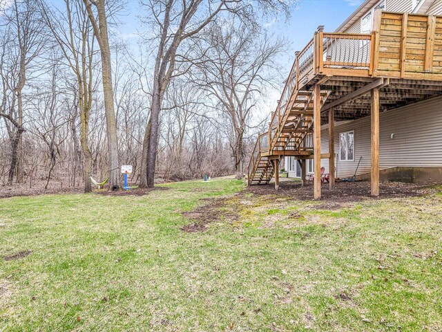2072 Charnwood Ct, Machesney Park, IL 61115 - view of yard with a wooden deck and stairs