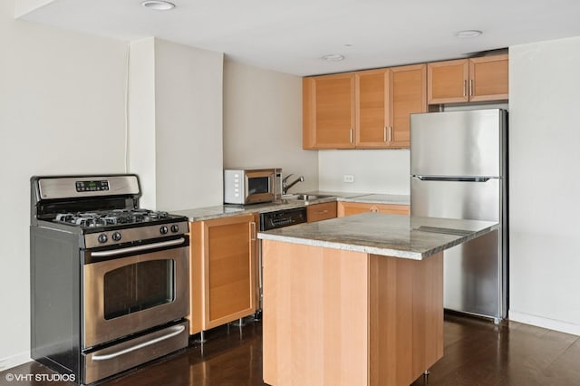 1150 N Lake Shore Dr Unit 20J, Chicago, IL 60611 - kitchen featuring a sink, dark wood finished floors, recessed lighting, stainless steel appliances, and light stone counters