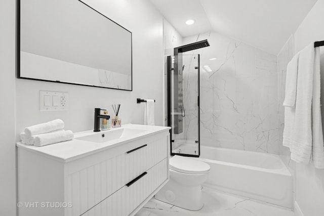 7440 S Oglesby Ave, Chicago, IL 60649 - full bathroom with marble finish floors, toilet, tub / shower combination, vanity, and recessed lighting