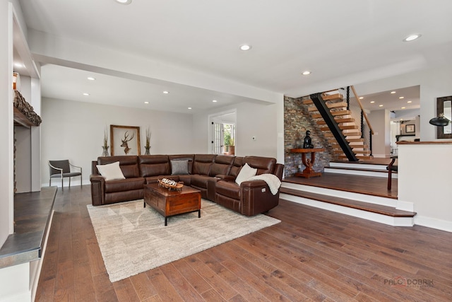 6517 Saddle Ridge Ct, Long Grove, IL 60047 - living room with wood finished floors, stairs, recessed lighting, and baseboards
