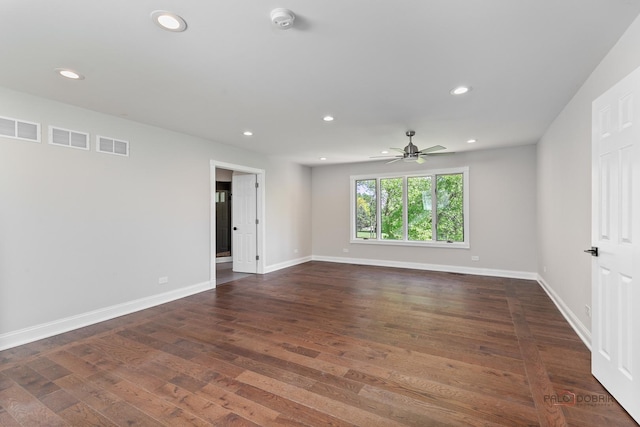 6517 Saddle Ridge Ct, Long Grove, IL 60047 - empty room featuring dark wood-style floors, ceiling fan, recessed lighting, baseboards, and a smoke detector