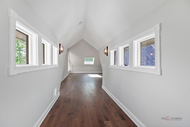 6517 Saddle Ridge Ct, Long Grove, IL 60047 - hall with dark wood-style flooring, lofted ceiling, and baseboards