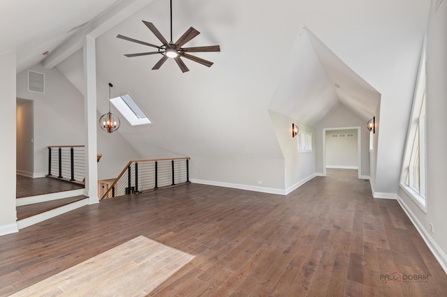 6517 Saddle Ridge Ct, Long Grove, IL 60047 - bonus room with wood finished floors, a ceiling fan, a skylight, and baseboards