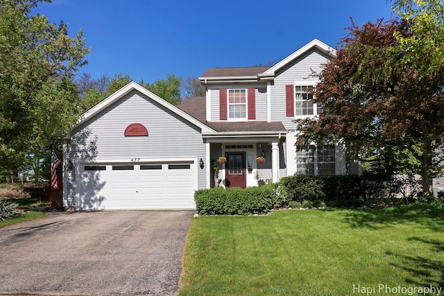 437 Deer Run Rd, Lakemoor, IL 60051 - traditional-style home with driveway, a garage, a front yard, and a shingled roof