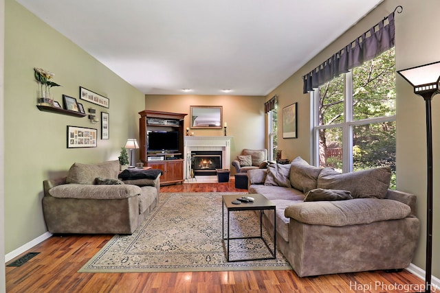 437 Deer Run Rd, Lakemoor, IL 60051 - living area featuring baseboards, a fireplace, and wood finished floors