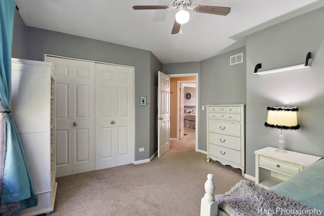 437 Deer Run Rd, Lakemoor, IL 60051 - carpeted bedroom with baseboards, a closet, and a ceiling fan
