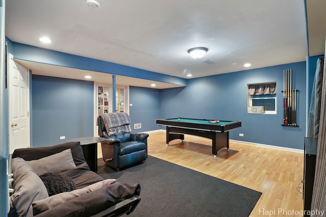 437 Deer Run Rd, Lakemoor, IL 60051 - playroom with wood finished floors, billiards table, baseboards, and recessed lighting