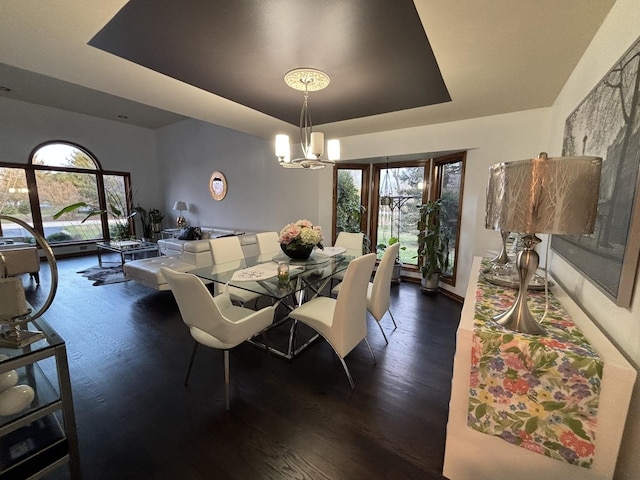 2 Rutgers Ct, Hawthorn Woods, IL 60047 - dining area featuring a raised ceiling, a chandelier, and wood finished floors