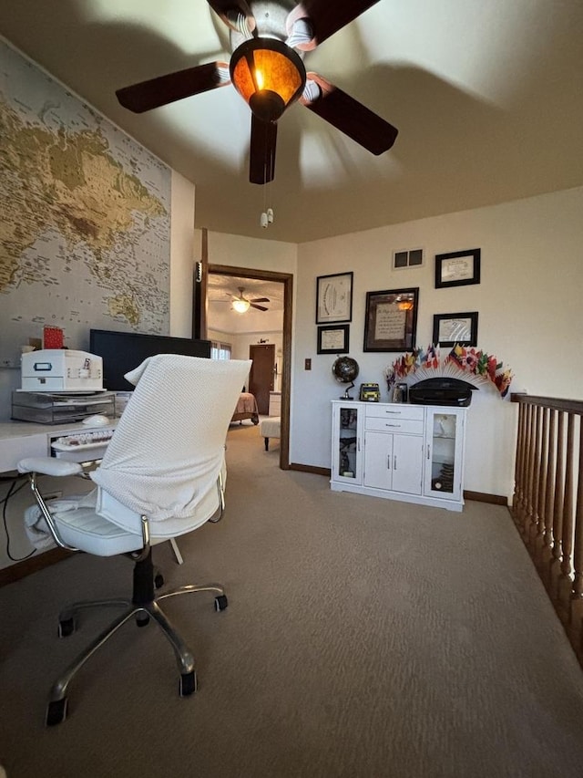 2 Rutgers Ct, Hawthorn Woods, IL 60047 - office space with a ceiling fan, carpet floors, baseboards, and wallpapered walls